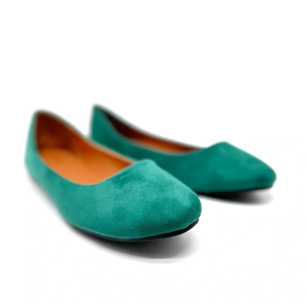 Ollio Faux Suede Ballet Flats Slip on Shoes Green Size 9 1/2